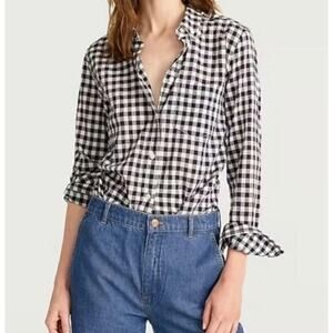 J. Crew‎ Plus Classic Fit Gingham Button Down Shirt Black & White Size 14